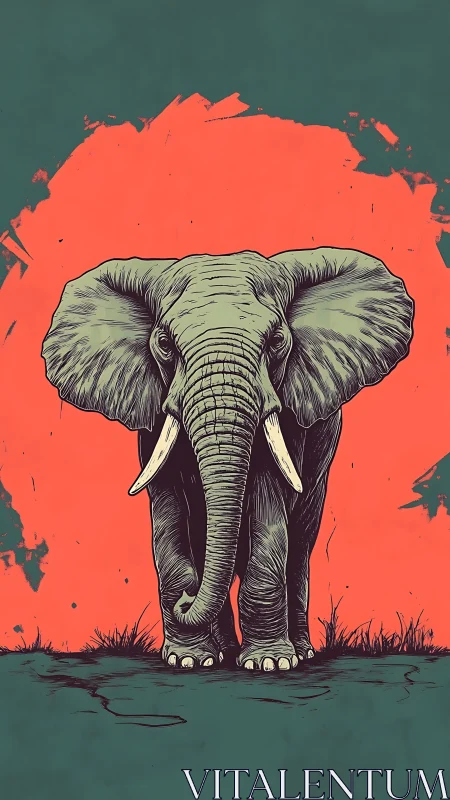 Gentle giant strides forward against bold coral sky.