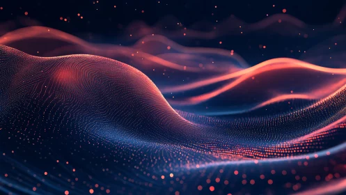 Glowing digital waves drift gently through a cosmic night