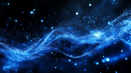 Abstract blue glowing light wave with sparkles in digital style.