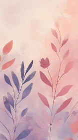 Pastel botanical vertical with ethereal leaf silhouettes.