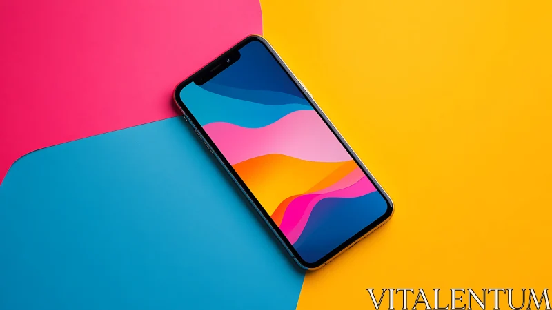 Vibrant Smartphone Display Against Geometric Color Block Background