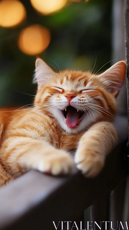 Joyful Orange Cat Caught Mid-Laugh in Sunshine.