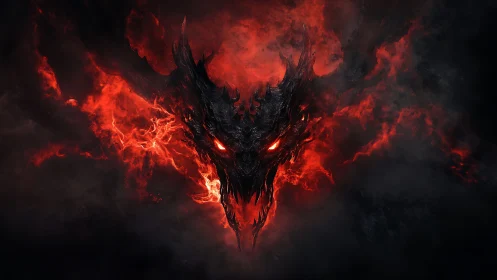 Flaming demonic dragon skull emerges from swirling red fire