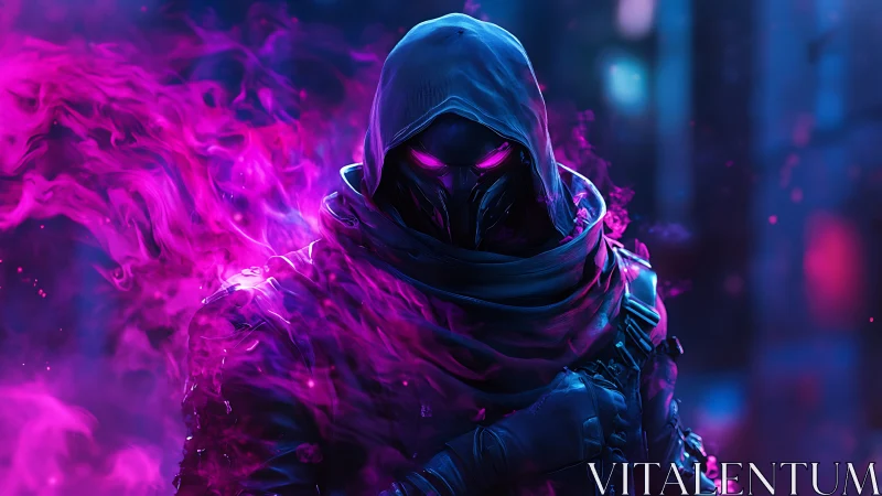 Hooded neon rogue wrapped in swirling purple energy.