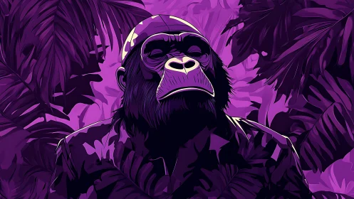 Regal gorilla glows in neon jungle shadows of electric night.