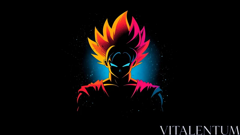 Neon warrior silhouette glows over deep cosmic void