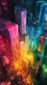 Luminous crystal cityscape glows in vibrant neon depth