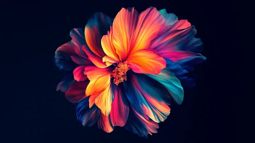 Multicolored abstract flower form on dark background.