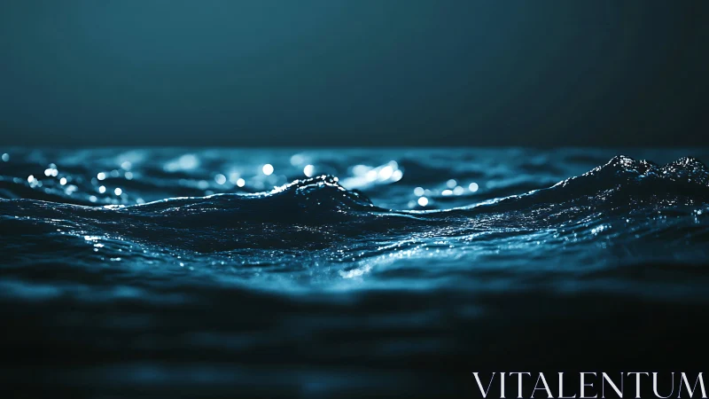 Moonlit micro-waves shimmer on an endless midnight sea.