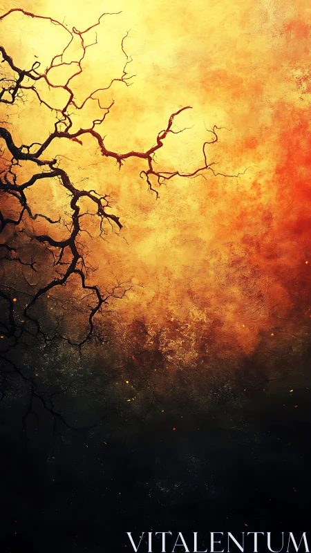 Inferno's Embrace: Dead Tree Silhouette Against Apocalyptic Flames