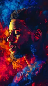 Chromatic thermal portrait in blue-red spectral gradients.