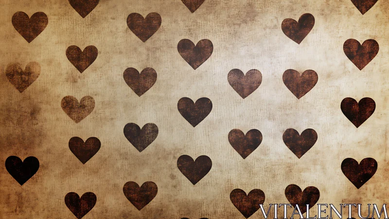Distressed brown hearts scattered across aged textured background.