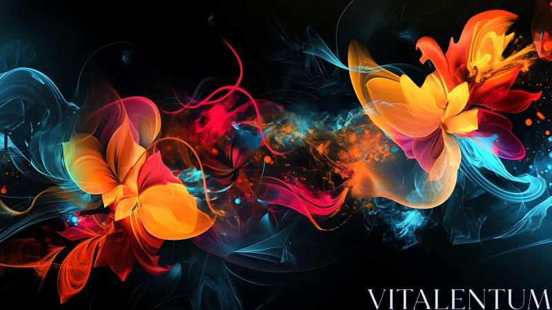 Luminous floral energy blooms swirling in cosmic darkness.