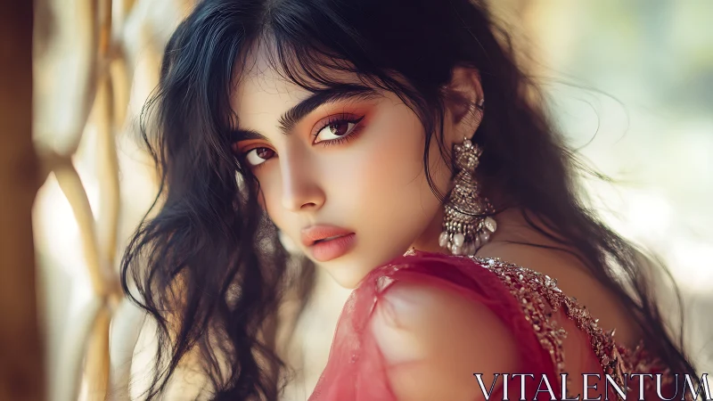 Crimson gaze in jeweled dusk, a quiet storm of softness.