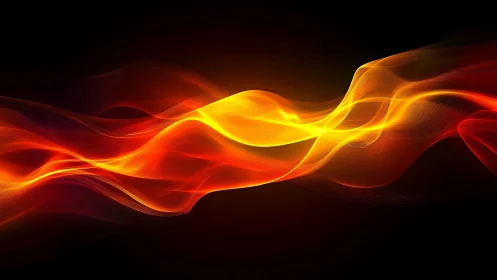Vibrant Abstract Waves of Orange and Yellow on Black Background.