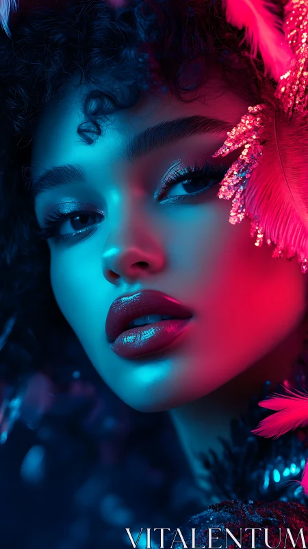 Luminous portrait glows in dreamy neon pink and electric blue