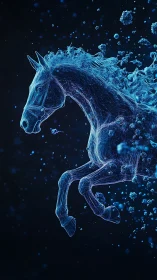 Galloping holographic horse sculpted from liquid energy.