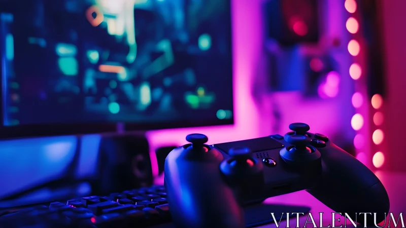 Cozy neon gaming setup ready for late night adventures.