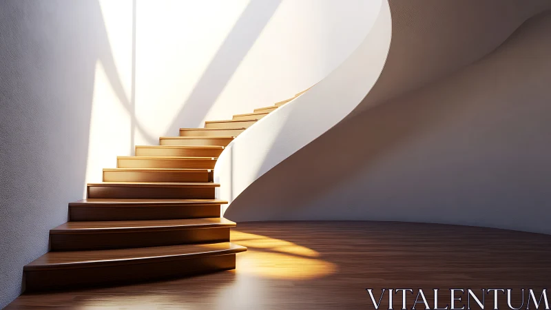 Modern Spiral Staircase Bathed in Warm Golden Light