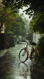 Vintage Bicycle Parked in Verdant Alleyway Under Canopy.