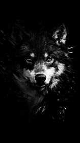 Monochrome wolf portrait in dynamic digital painting style.