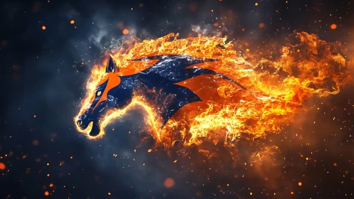 Stylized flaming horse emblem rendered with high-intensity particle effects