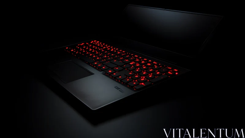 Backlit gaming laptop keyboard glowing in dramatic darkness.
