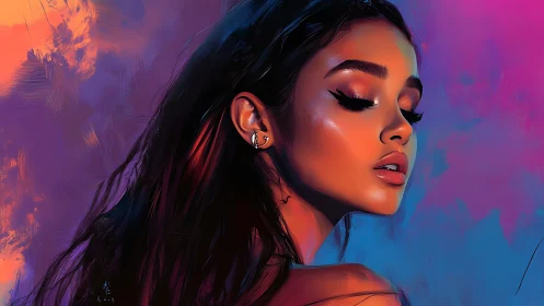 Dreamy portrait in glowing sunset and neon colors.
