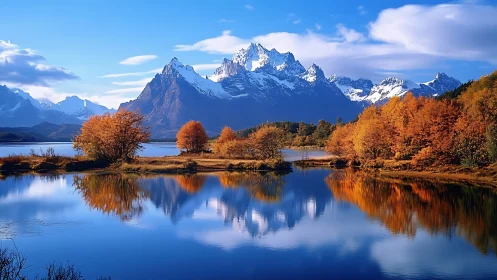 Autumn forests court sapphire peaks in a mirrored mountain lake