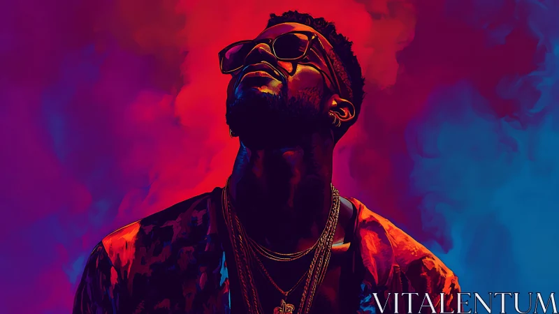 Neon crowned dreamer rising through electric color haze.