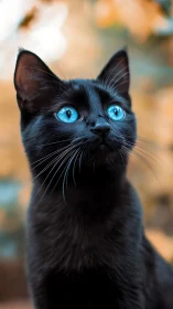 Black Cat's Striking Blue Eyes Captivate with Wonder.