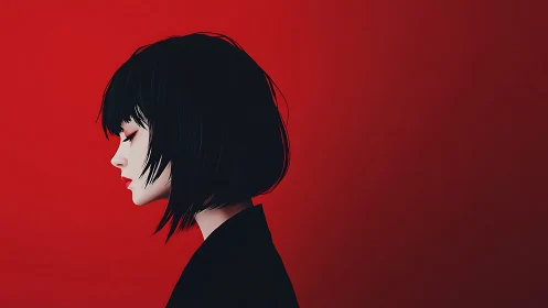 Profiled noir silhouette against saturated red field.