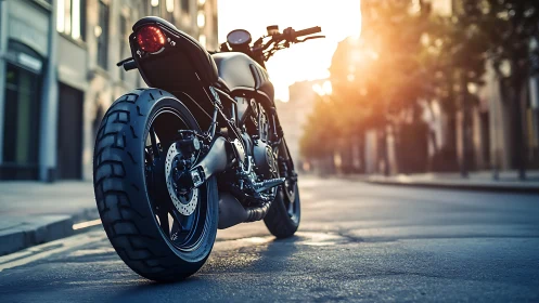 Low-angle urban motorcycle study with retro-sport geometry.