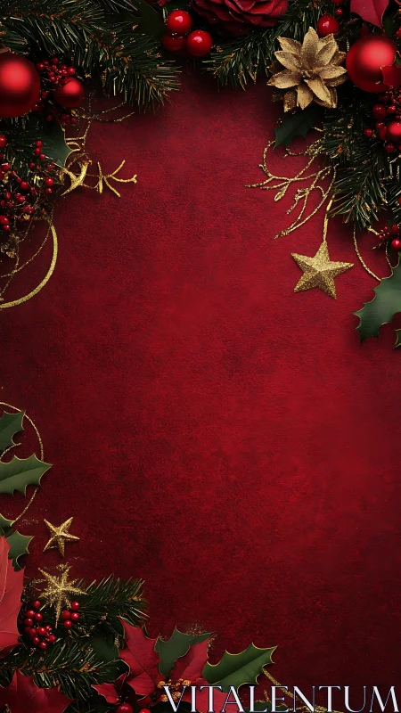 Red textured Christmas background frames with gold festive decor