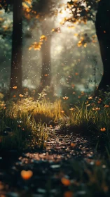 Enchanted Forest Glade: Bokeh Butterfly Dance Through Golden Foliage