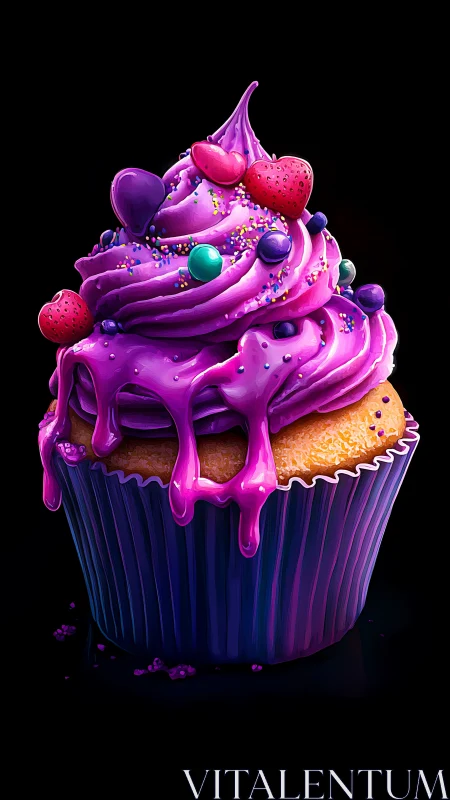 Neon-Glazed Cupcake with Vibrant Purple Frosting.