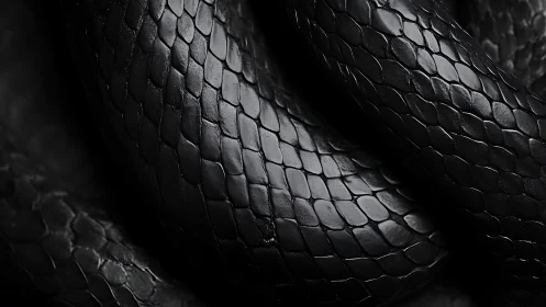 Coiled black snake scales form dark interlocking pattern