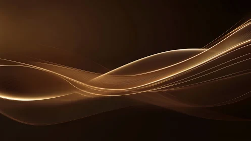 Curved golden light trails on dark brown gradient background.