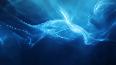 Abstract flowing blue smoke background in digital art style.