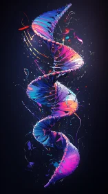 DNA double helix rendered as vibrant swirling paint ribbon