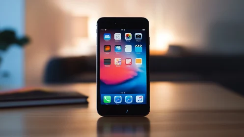 iPhone displaying iOS home screen with vibrant gradient wallpaper.