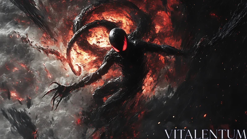 Shadow humanoid form amid red-hot swirling energy field.