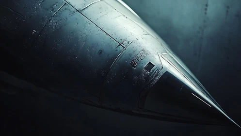 Stealth missile nose cone under cold cinematic light.