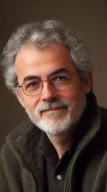 Warm-eyed silver-haired gentleman in soft studio glow.