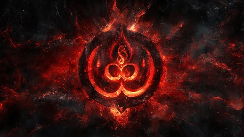 Circular fiery emblem is rendered within red plasma field