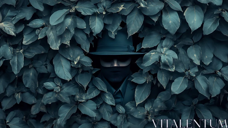 Shadowed stranger blooming from midnight leavescape.