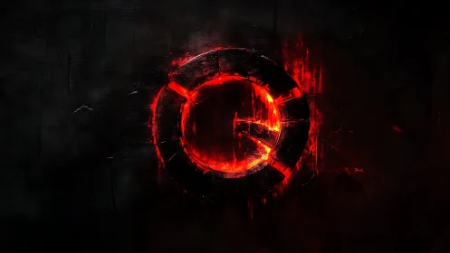 Incandescent fractured ring emblem in molten red void.