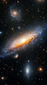 Spiral galaxy in edge-on view renders luminous stellar disk
