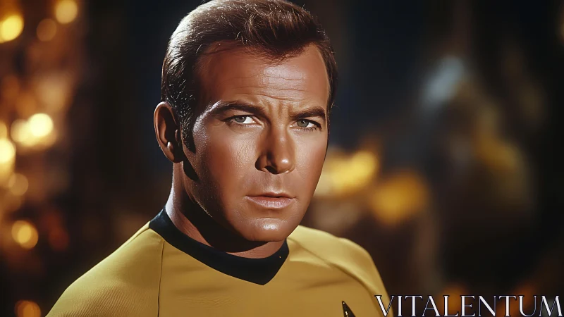 Starship officer portrait with cinematic bokeh lighting.