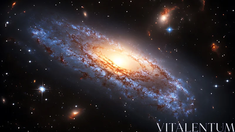 Edge-on spiral galaxy with luminous core and blue star-forming arms